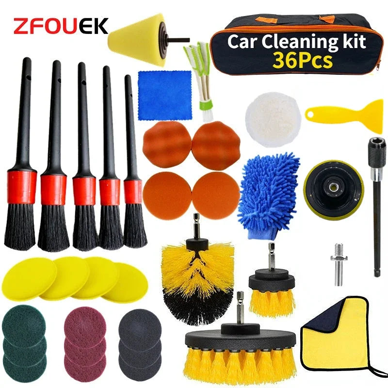 ZOPOSON Ultimate Car Cleaning Kit - Drill Detailing Brush Set with Towel & Polisher for Perfect Auto Detailing