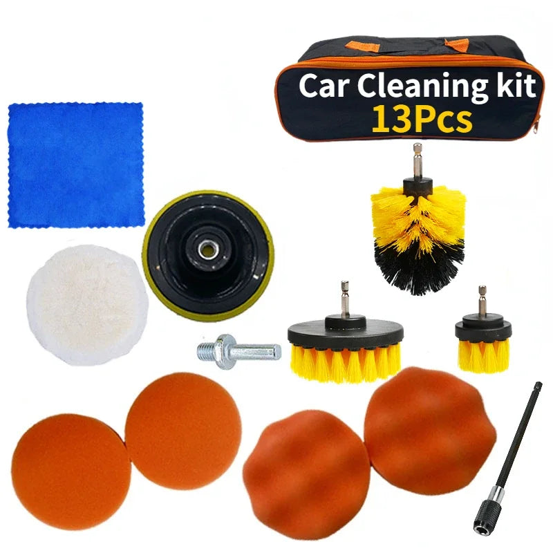 ZOPOSON Ultimate Car Cleaning Kit - Drill Detailing Brush Set with Towel & Polisher for Perfect Auto Detailing