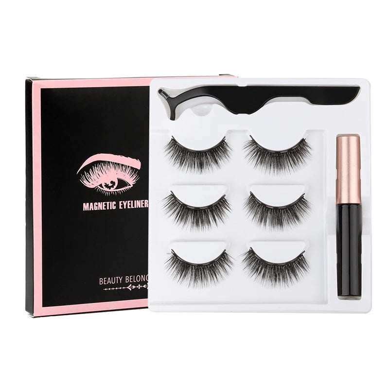 Fluffy Magnetic Eyelashes Kit with Waterproof Eyeliner & Tweezers - 1/3/4 Pairs for Effortless Glam!