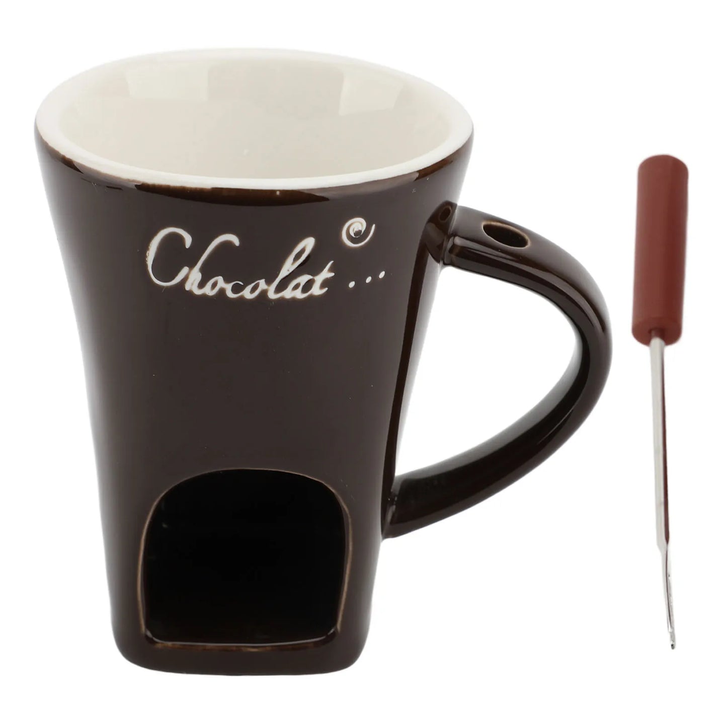 Savor the Sweetness: Elegant Ceramic Chocolate Melting Fondue Mug with Fork - Your Ultimate Dessert Companion!