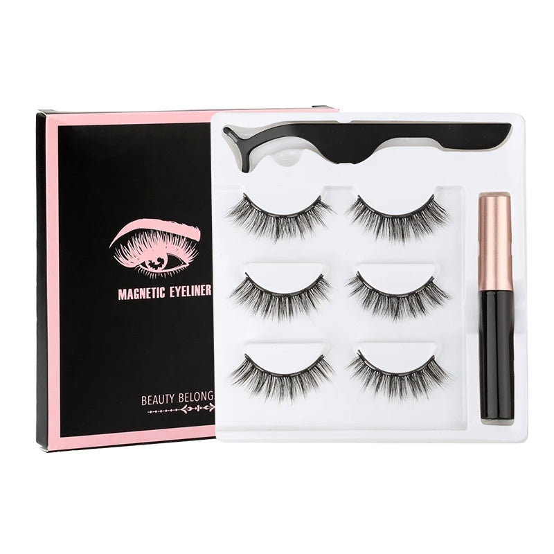 Fluffy Magnetic Eyelashes Kit with Waterproof Eyeliner & Tweezers - 1/3/4 Pairs for Effortless Glam!
