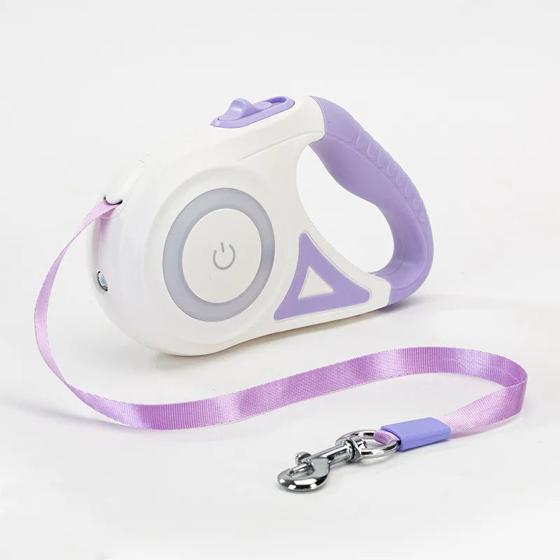 Premium Automatic Extending Nylon Dog Leash with LED Lights - Durable Pet Walking Traction Rope
