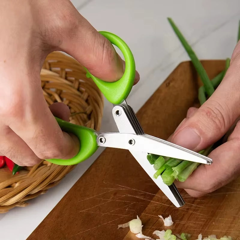 Versatile 3-5 Layer Stainless Steel Kitchen Scissors for Effortless Cutting and Chopping of Pepper, Scallion, and Laver