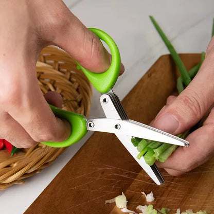Versatile 3-5 Layer Stainless Steel Kitchen Scissors for Effortless Cutting and Chopping of Pepper, Scallion, and Laver