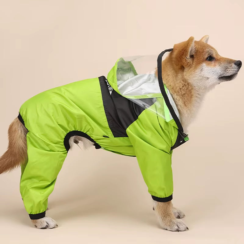 Waterproof Pet Raincoat with Transparent Hood for Dogs and Cats - Stylish Jumpsuit Jacket