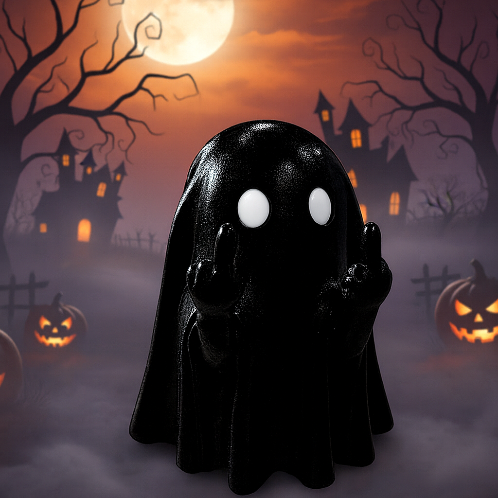 Adorable Middle Finger Ghost Statue - Spooky Cute Figurine for Halloween Decor, Perfect Coffee Table Centerpiece!