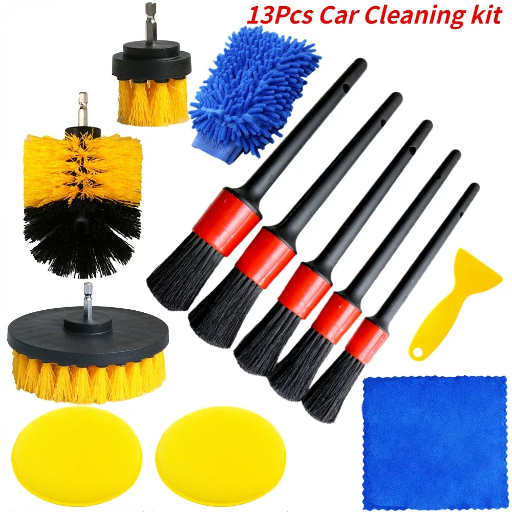 ZOPOSON Ultimate Car Cleaning Kit - Drill Detailing Brush Set with Towel & Polisher for Perfect Auto Detailing