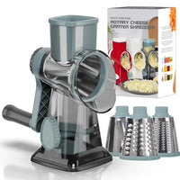 Versatile 3-in-1 Rotary Cheese Grater & Vegetable Slicer - Manual Nut Grinder & Shredder JT242