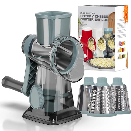 Versatile 3-in-1 Rotary Cheese Grater & Vegetable Slicer - Manual Nut Grinder & Shredder JT242