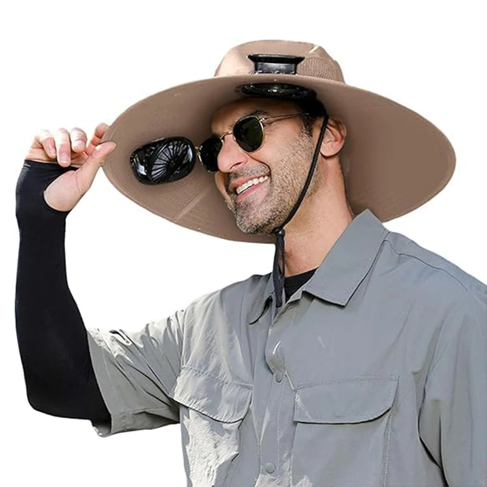 Ultimate Outdoor Sun Hat with Dual Solar Fans - UPF 50+ Wide Brim Fishing & Camping Bucket Hat for Men & Women