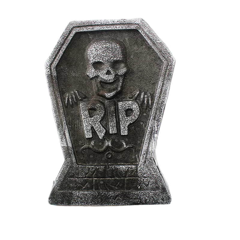 Spooky Foam Skeleton Tombstone with Bat - Perfect Halloween Graveyard Decoration Prop!