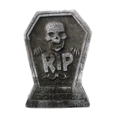 Spooky Foam Skeleton Tombstone with Bat - Perfect Halloween Graveyard Decoration Prop!