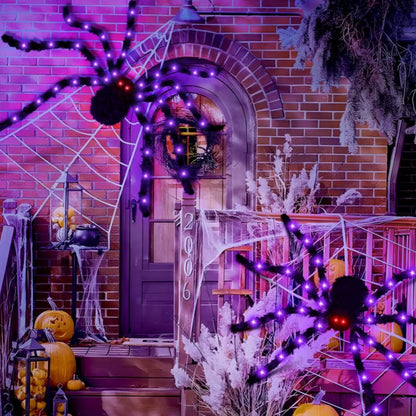 Spooktacular 8-Mode Waterproof LED Spider Web Lights with Giant Spider - Perfect for Halloween Parties!