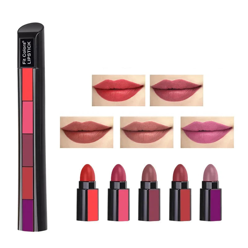 5 in 1 Lipstick Set Lightweight Matte Velvet Long Lasting Combination Lipstick Nourish Moisturizing Professional Lip Makeup Gift