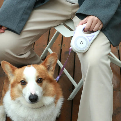 Premium Automatic Extending Nylon Dog Leash with LED Lights - Durable Pet Walking Traction Rope