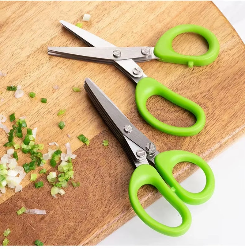Versatile 3-5 Layer Stainless Steel Kitchen Scissors for Effortless Cutting and Chopping of Pepper, Scallion, and Laver