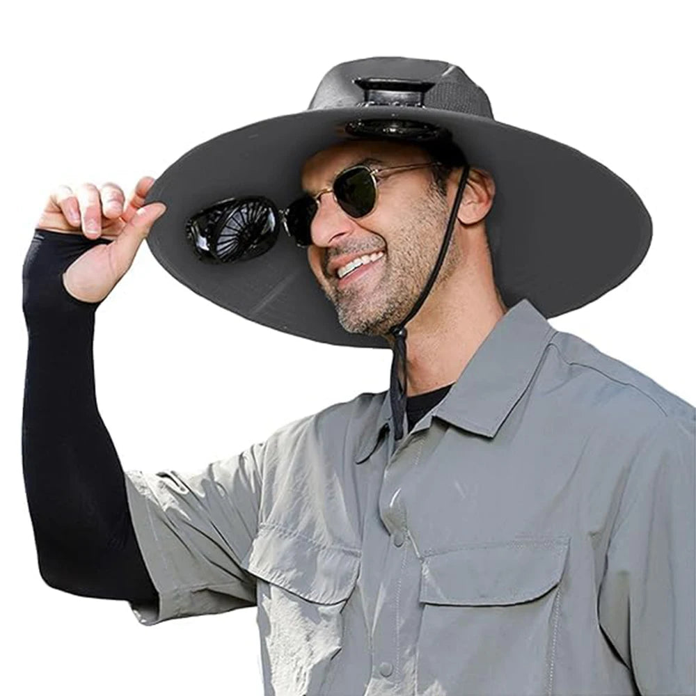Ultimate Outdoor Sun Hat with Dual Solar Fans - UPF 50+ Wide Brim Fishing & Camping Bucket Hat for Men & Women
