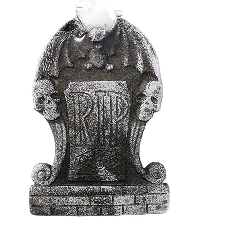 Spooky Foam Skeleton Tombstone with Bat - Perfect Halloween Graveyard Decoration Prop!