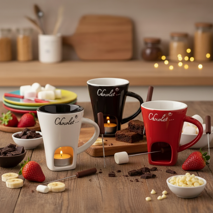 Elegant Ceramic Chocolate Melting Fondue Mug with Fork - Your Ultimate Dessert Companion!