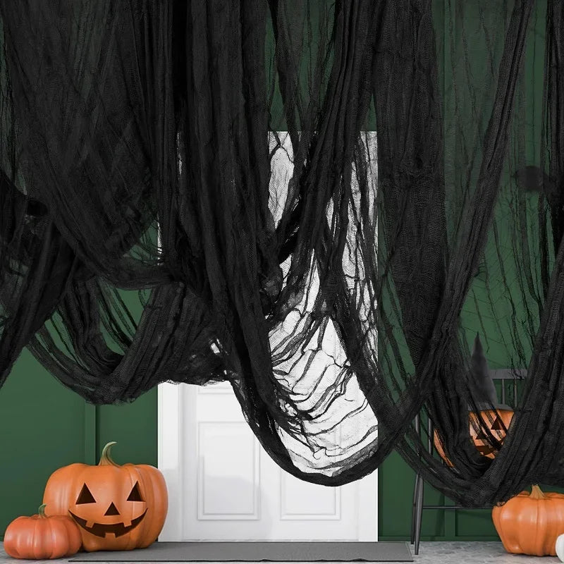 Spooky 76x183cm Black Creepy Gauze Cloth for Halloween Decorations - Perfect for Windows, Tables, Doors & Haunted House Decor!