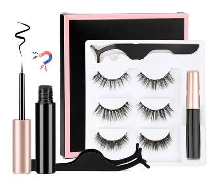 Fluffy Magnetic Eyelashes Kit with Waterproof Eyeliner & Tweezers - 1/3/4 Pairs for Effortless Glam!