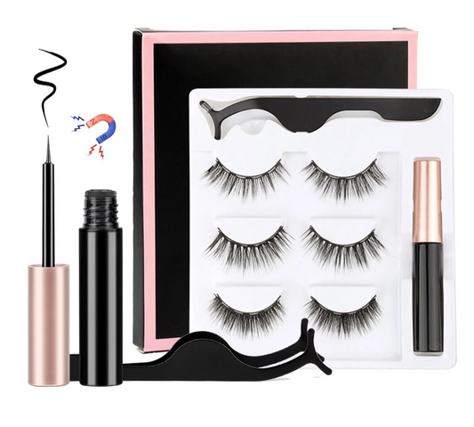 Fluffy Magnetic Eyelashes Kit with Waterproof Eyeliner & Tweezers - 1/3/4 Pairs for Effortless Glam!