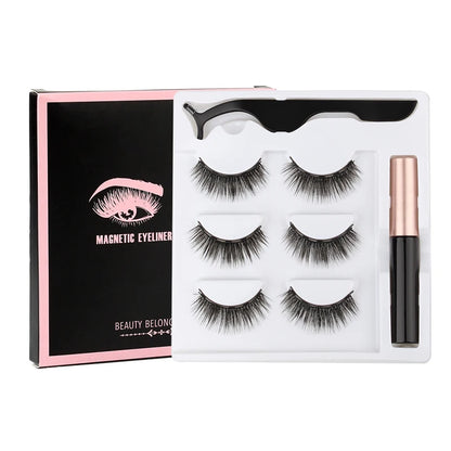 Fluffy Magnetic Eyelashes Kit with Waterproof Eyeliner & Tweezers - 1/3/4 Pairs for Effortless Glam!