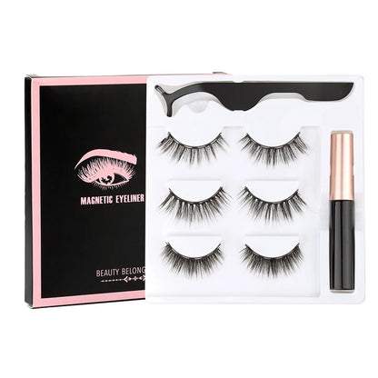 Fluffy Magnetic Eyelashes Kit with Waterproof Eyeliner & Tweezers - 1/3/4 Pairs for Effortless Glam!