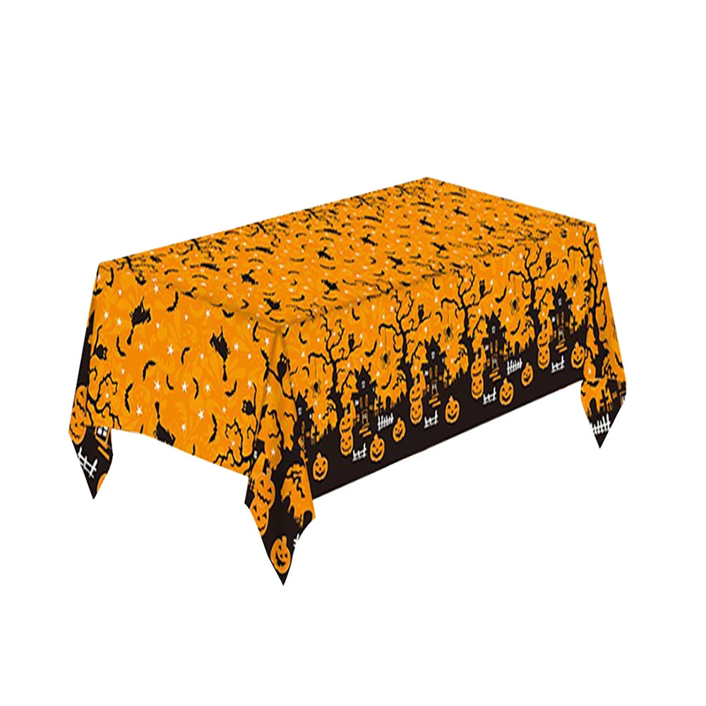 Spooktacular Halloween Tablecloth - Disposable Pumpkin, Spider Web & Bat Design for Festive Party Decor