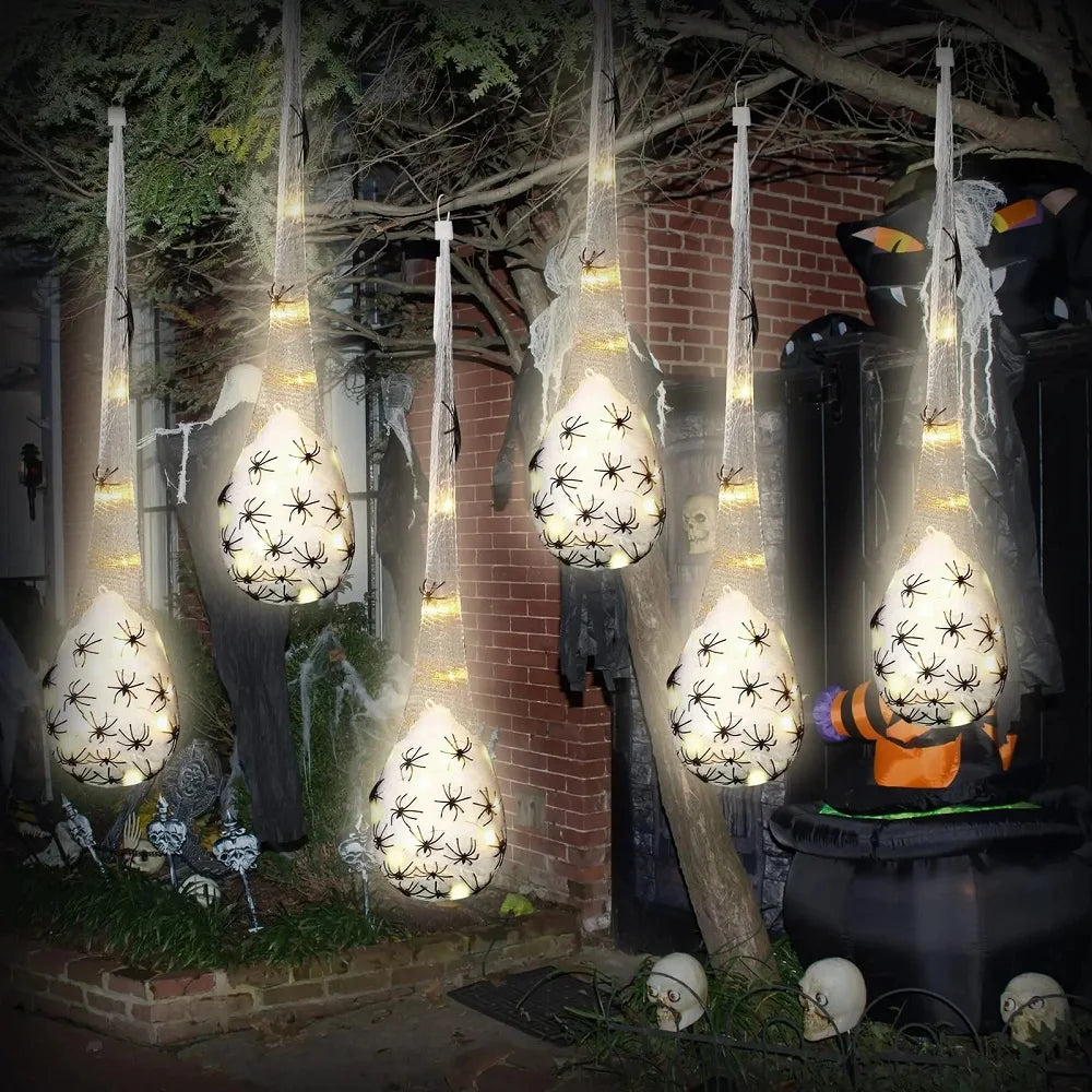 Spooktacular Halloween Hanging Light-Up Spider Egg Sacs - Glowing Indoor & Outdoor Decoration for Parties!
