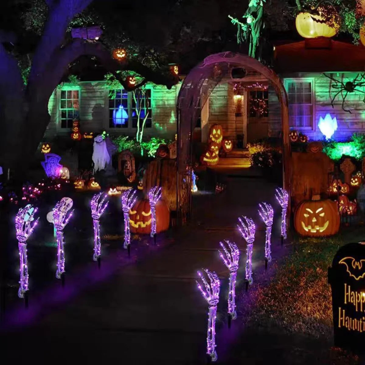 Enchanting Halloween Solar Ghost Hand LED String Lights - Perfect for Spooky Courtyard Decor!