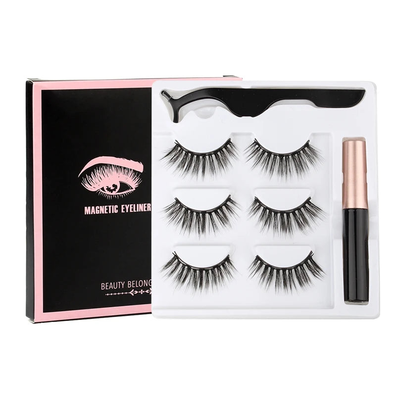 Fluffy Magnetic Eyelashes Kit with Waterproof Eyeliner & Tweezers - 1/3/4 Pairs for Effortless Glam!