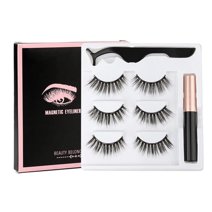 Fluffy Magnetic Eyelashes Kit with Waterproof Eyeliner & Tweezers - 1/3/4 Pairs for Effortless Glam!