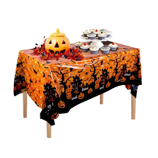 Spooktacular Halloween Tablecloth - Disposable Pumpkin, Spider Web & Bat Design for Festive Party Decor