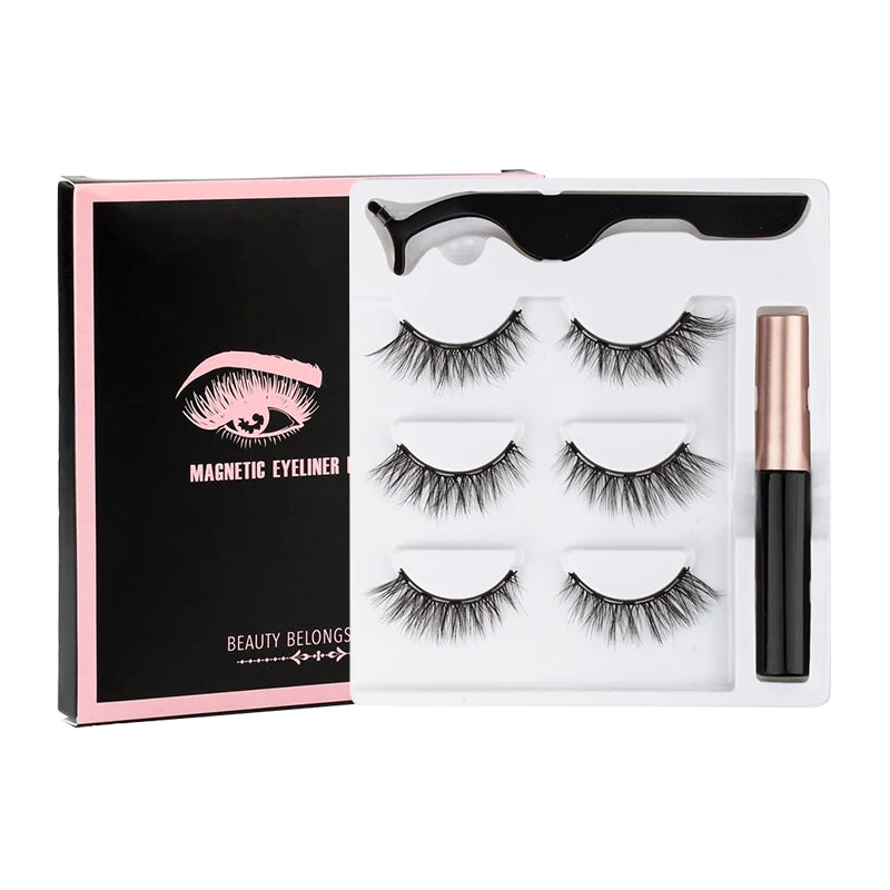 Fluffy Magnetic Eyelashes Kit with Waterproof Eyeliner & Tweezers - 1/3/4 Pairs for Effortless Glam!