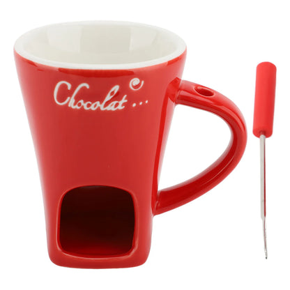 Savor the Sweetness: Elegant Ceramic Chocolate Melting Fondue Mug with Fork - Your Ultimate Dessert Companion!