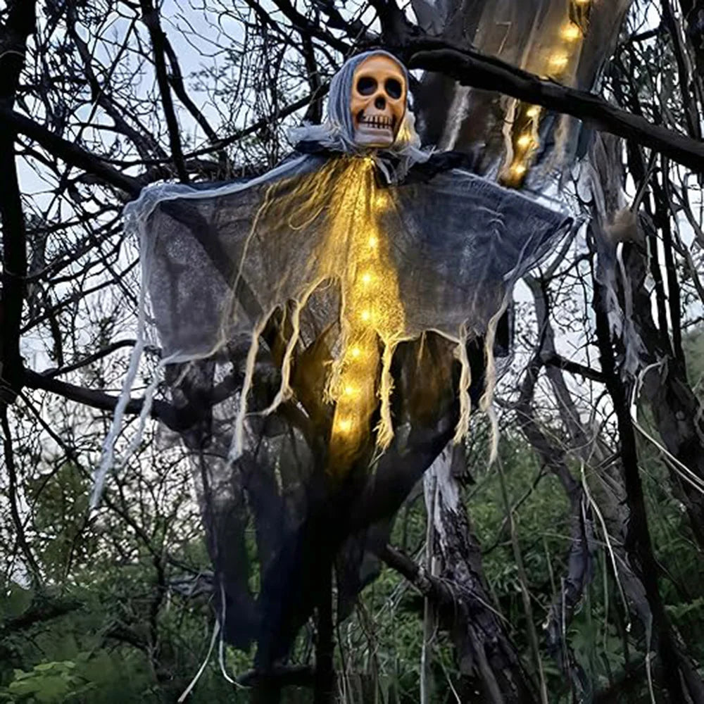 Spooky LED Skeleton Ghost Decoration for Outdoor Halloween Fun - Perfect for Gardens!