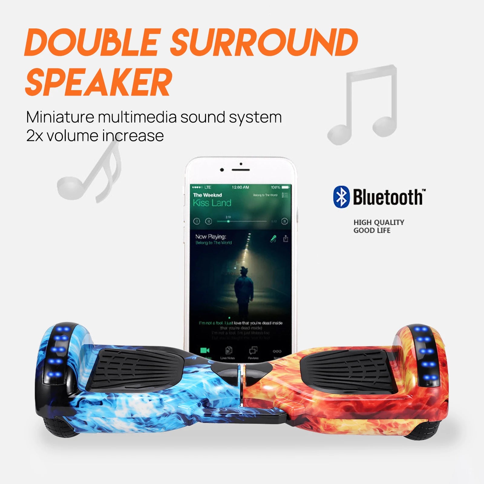 PORIYA Electric Hoverboard Bluetooth Speaker Portable LED Self Balancing Scooter UL