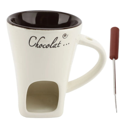 Savor the Sweetness: Elegant Ceramic Chocolate Melting Fondue Mug with Fork - Your Ultimate Dessert Companion!