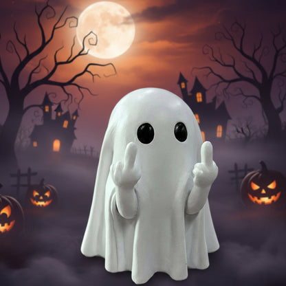 Adorable Middle Finger Ghost Statue - Spooky Cute Figurine for Halloween Decor, Perfect Coffee Table Centerpiece!