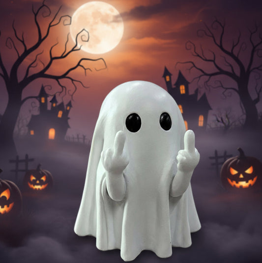 Adorable Middle Finger Ghost Statue - Spooky Cute Figurine for Halloween Decor, Perfect Coffee Table Centerpiece!
