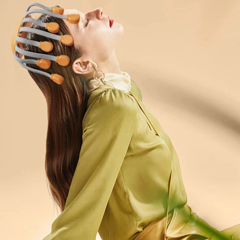 20-Head Orange Scalp Massager with Red Light Vibrator - Ultimate Relaxation Tool for Stress Relief and Migraine Relief