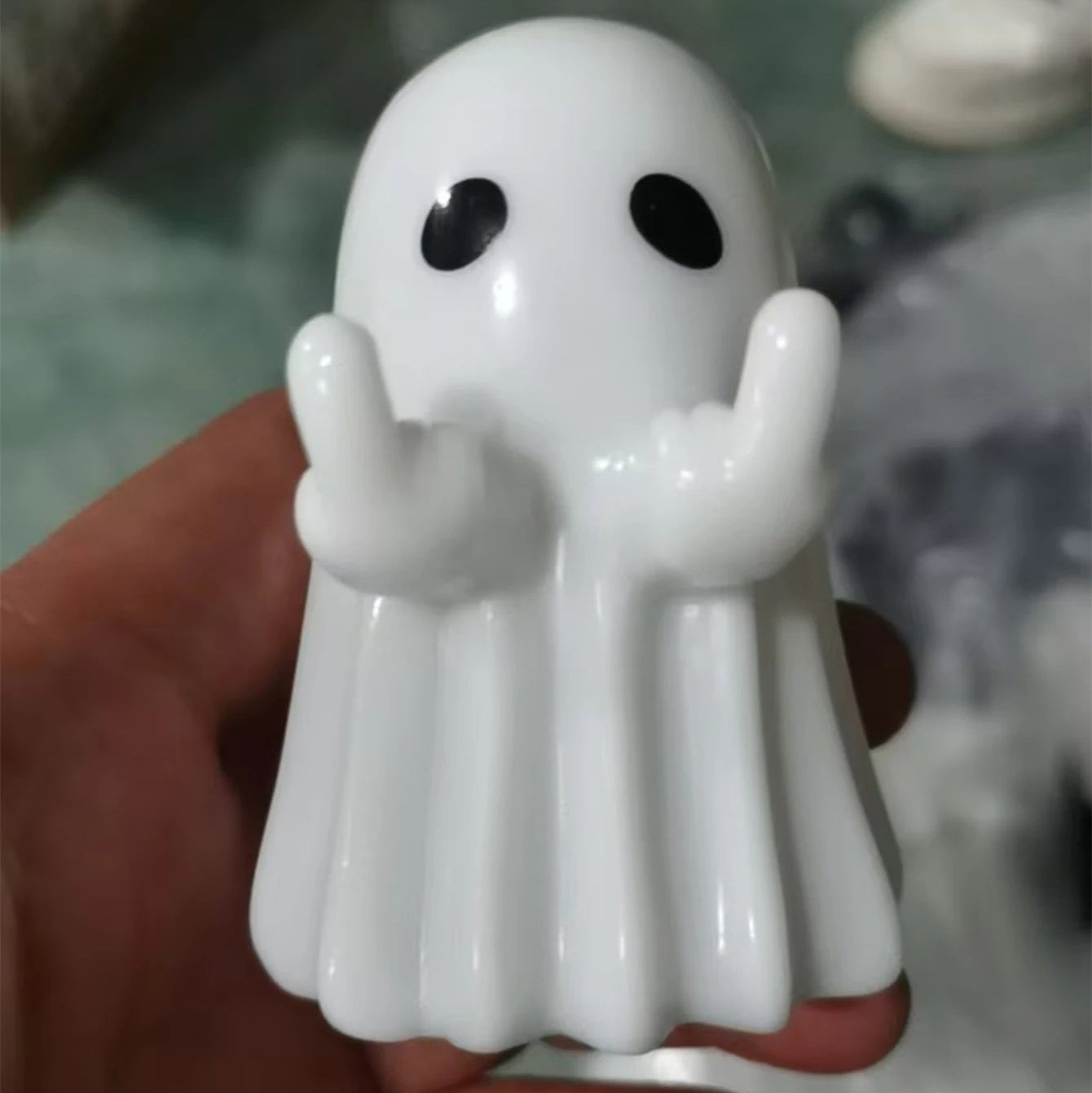 Adorable Middle Finger Ghost Statue - Spooky Cute Figurine for Halloween Decor, Perfect Coffee Table Centerpiece!