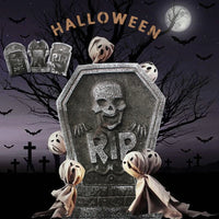 Spooky Foam Skeleton Tombstone with Bat - Perfect Halloween Graveyard Decoration Prop!