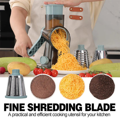 Versatile 3-in-1 Rotary Cheese Grater & Vegetable Slicer - Manual Nut Grinder & Shredder JT242