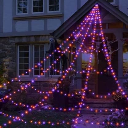 Spooktacular 8-Mode Waterproof LED Spider Web Lights with Giant Spider - Perfect for Halloween Parties!