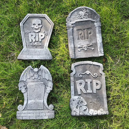 Spooky Foam Skeleton Tombstone with Bat - Perfect Halloween Graveyard Decoration Prop!