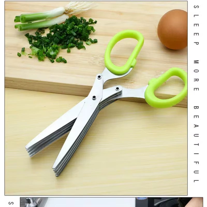 Versatile 3-5 Layer Stainless Steel Kitchen Scissors for Effortless Cutting and Chopping of Pepper, Scallion, and Laver