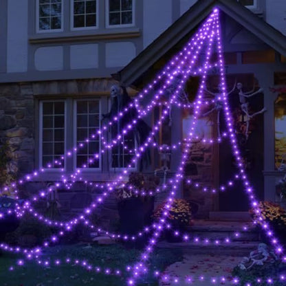 Spooktacular 8-Mode Waterproof LED Spider Web Lights with Giant Spider - Perfect for Halloween Parties!